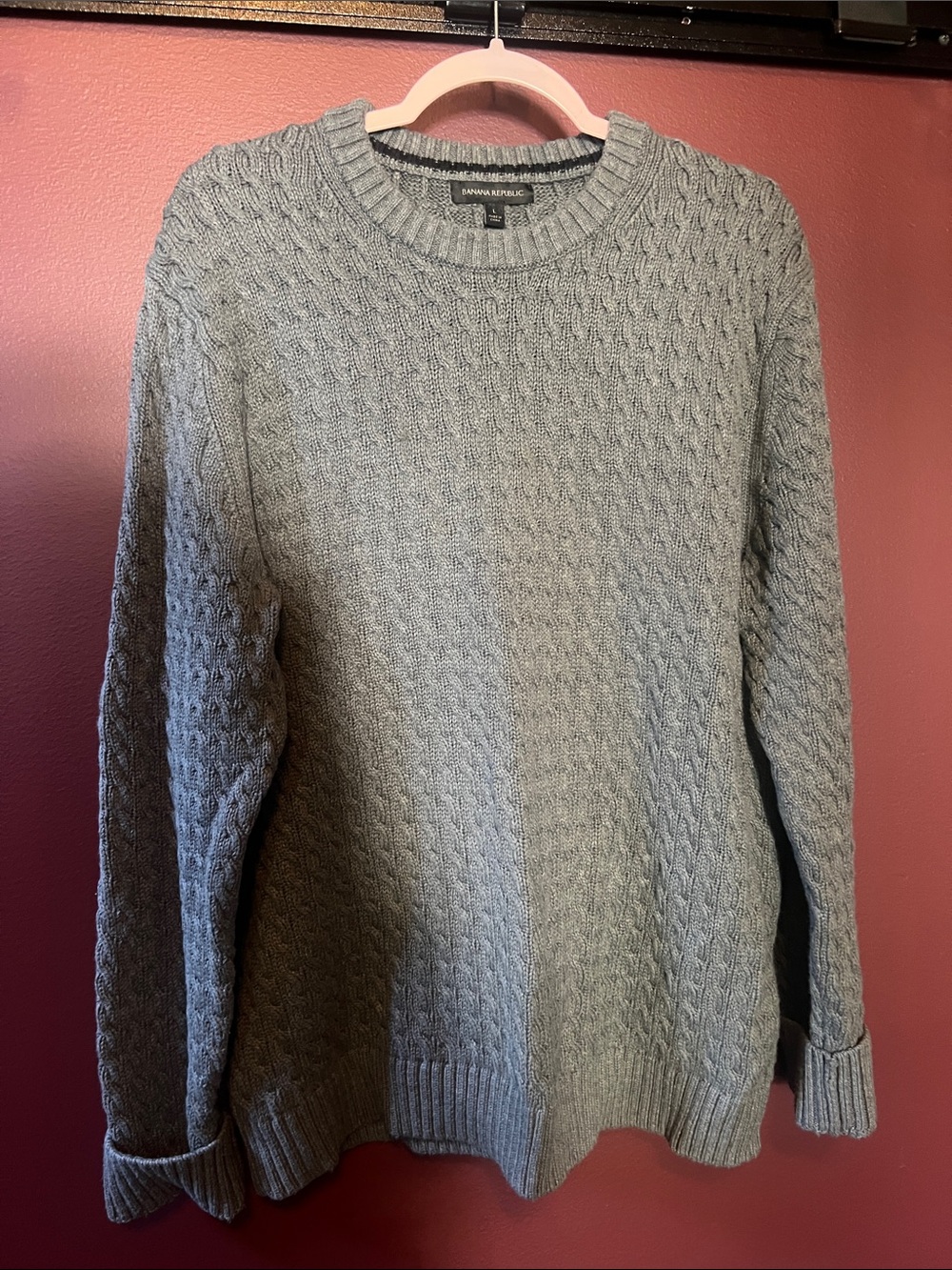 Banana Republic Men’s Light Gray Cable Crewneck Sweater